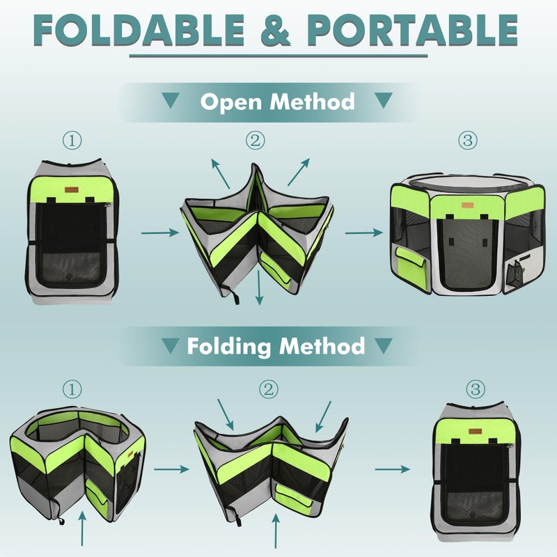 Akinerri Dog Playpen, Portable Pet Play Pen for Cat, Puppies, Rabbits, Chickens, Foldable Large-Capacity Pet Tent for Indoor/Outdoor Travel Camping Green - Image 4